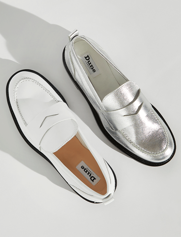 Dune on sale silver loafers
